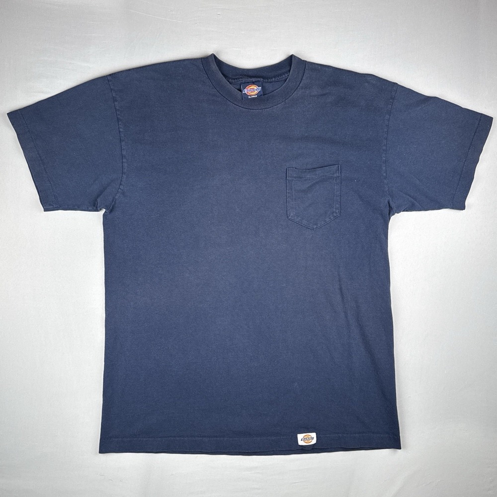 Vintage Dickies Pocket T Shirt XL Navy Blue Single Stitch USA Made Blank 90s